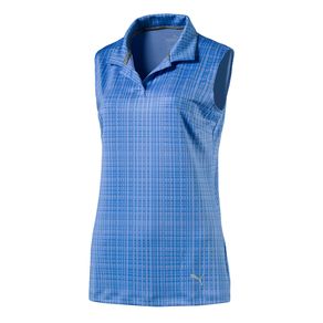 Puma Women\'s Sleeveless Soft Plaid Polo 1093955-Nebulas Blue  Size xs, nebulas blue