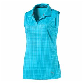 Puma Women\'s Sleeveless Soft Plaid Polo 1093960-Aquarius  Size xs, aquarius