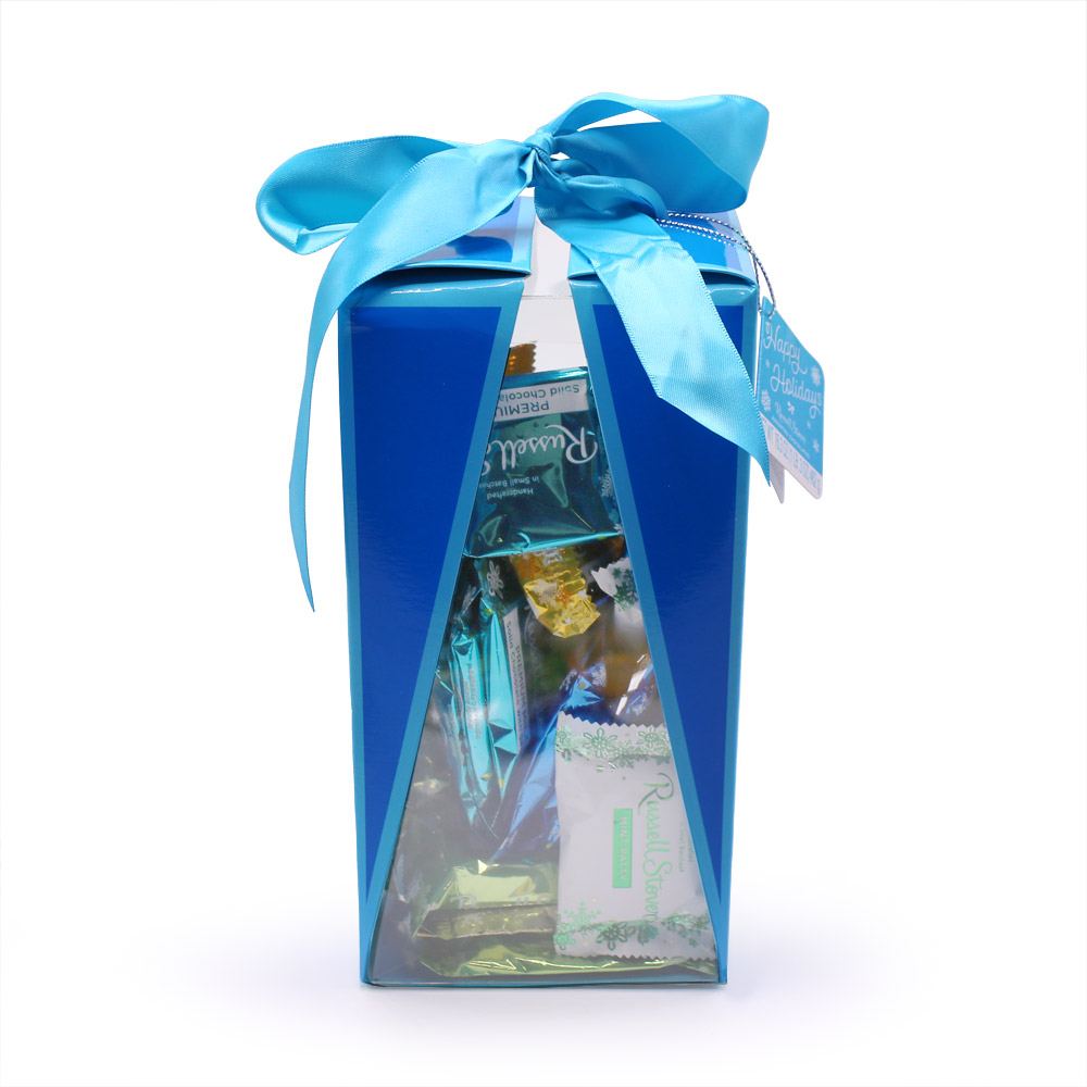 holiday bow gift box - blue, 16.3 oz. | chocolates | by russellstover