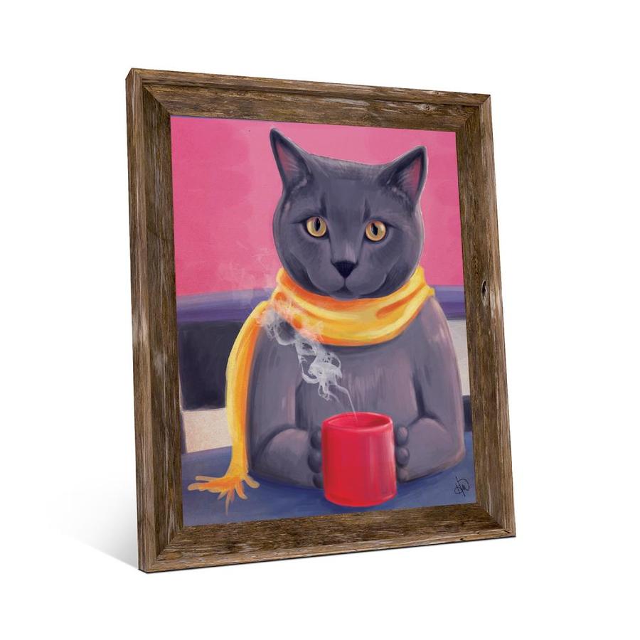 Creative Gallery Cafe Cat Brown Wood Framed 20-in H x 16-in W Animals Canvas Print | CAT000175FRA16X20BW