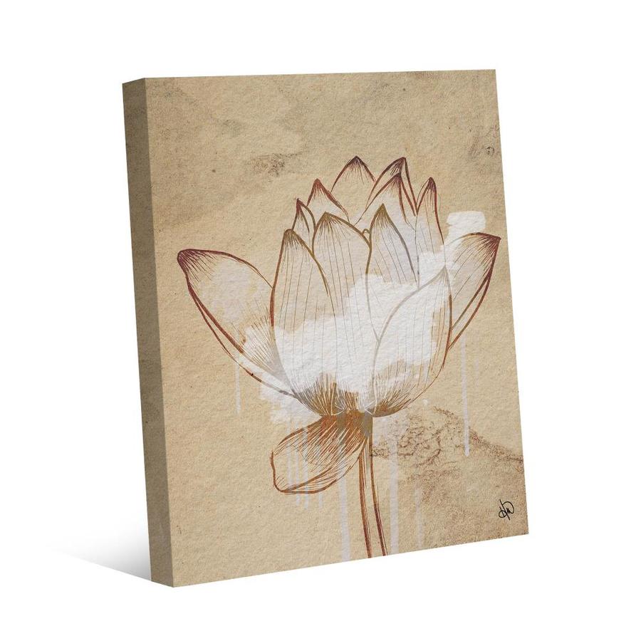 Creative Gallery Sacred Lotus Flower Drawing Neutral Frameless 36-in H x 24-in W Garden Canvas Print | NEU000132CAN24X36TX