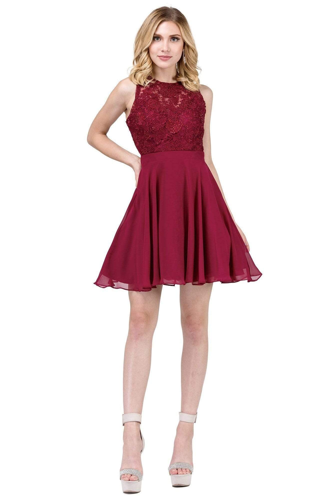 Dancing Queen - 3012 Jeweled Floral Lace Bodice Homecoming Dress