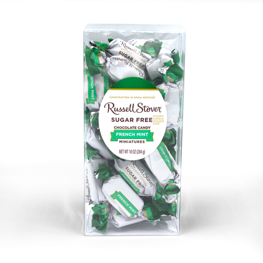 sugar free french mint, 10 oz. box | mint and cherry | chocolates | individually wrapped | by russell stover