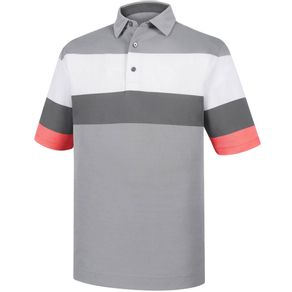 FootJoy Men\'s Engineered Birdseye Pique Polo 2035897-Granite/White/Watermelon  Size lg, granite/white/watermelon