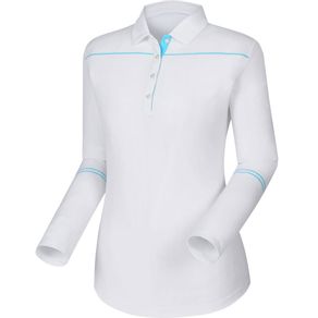 FootJoy Women\'s Sun Protection Long Sleeve Polo 2036345-White/Bluefish  Size 2xl, white/bluefish