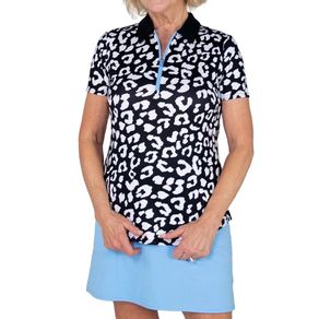 JoFit Women\'s Short Sleeve Printed Rib Polo 2108464-Black/White/Cheetah Print  Size sm, black/white/cheetah print