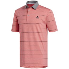 adidas Men\'s Ultimate365 Heathered Stripe Polo 2124887-Real Coral Melange/Gray Three/Black  Size sm, real coral melange/gray three/black