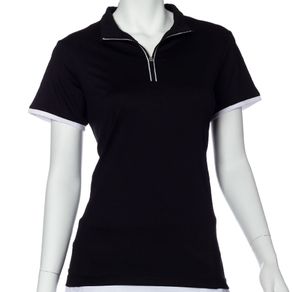 EP Pro Women\'s Contrast Trim Convertible Collar Polo 2146081-Black  Size md, black