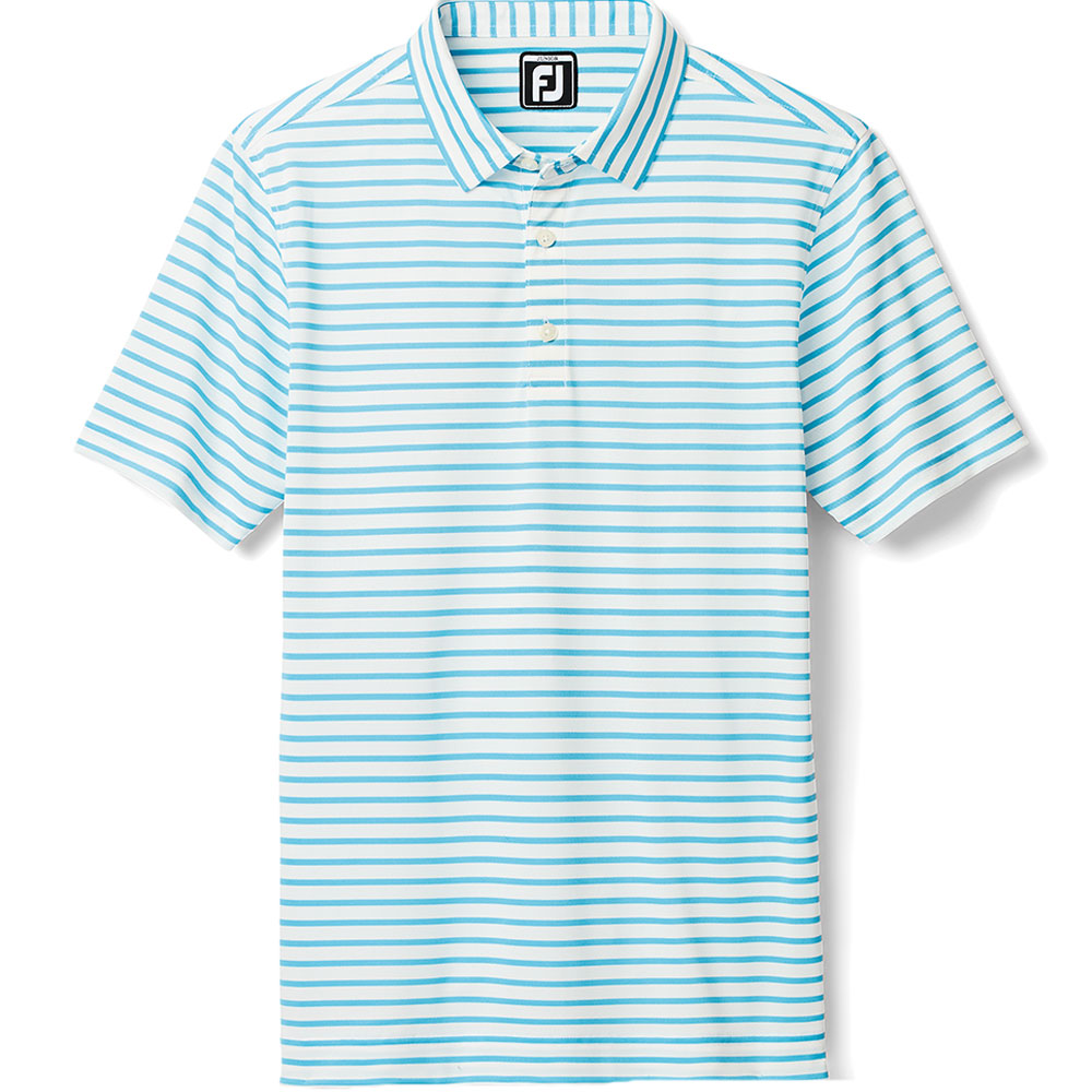 FootJoy Junior\'s Striped Pique Self Collar Polo  Size XL, White/Light Blue