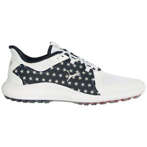 Puma Men\'s IGNITE Fasten8 Volition Stars & Stripes Spikeless Golf Shoes 2158605-Puma White/Navy Blazer/High Risk Red  Size 7.5 M, puma white/navy blaz