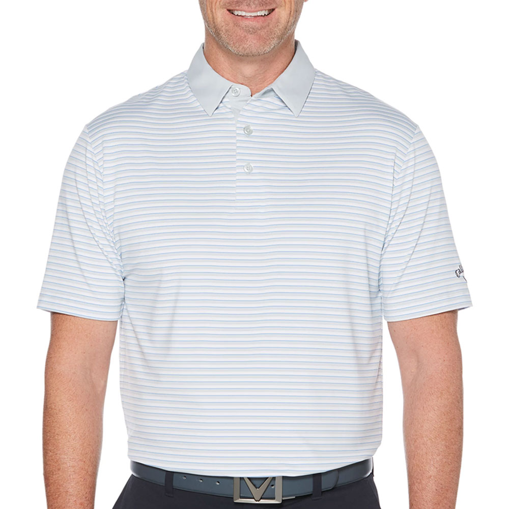 Callaway Men\'s Refined 3 Color Stripe Polo  Size LG, Cornflower Blue