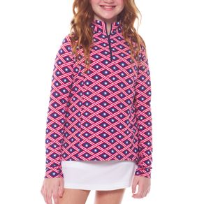 Ibkul Juniors\' Americana Print Long Sleeve Zip Mock Neck Top 2159469-Navy/Red  Size md, navy/red