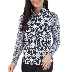 Ibkul Women\'s Mayhem Print Long Sleeve Zip Mock Neck Top 2159480-Black/White  Size md, black/white