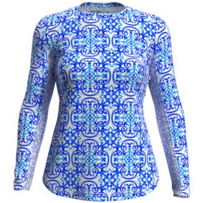 Ibkul Women\'s Alice Print Long Sleeve Crew Neck Top 2159538-Blue Tonal  Size xs, blue tonal