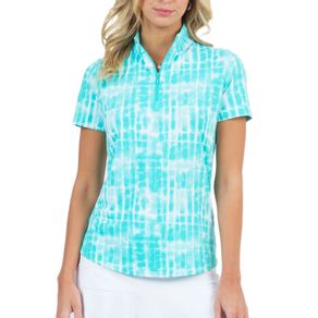 Ibkul Women\'s Rue Print Short Sleeve Zip Mock Neck 2159665-Seafoam  Size sm, seafoam