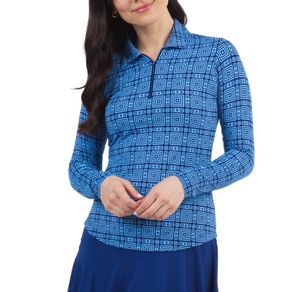 Ibkul Women\'s Pricilla Print Long Sleeve Polo 2159720-Peri/Navy  Size xs, peri/navy