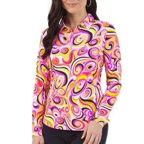 Ibkul Women\'s Emma Print Long Sleeve Polo 2159726-Hot Pink  Size xs, hot pink