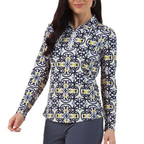 Ibkul Women\'s Alice Print Long Sleeve Polo 2159750-Black/Gold  Size xs, black/gold