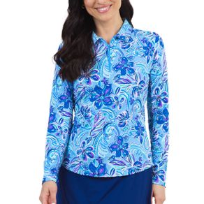 Ibkul Women\'s Allie Print Long Sleeve Polo 2159762-Peri  Size xs, peri