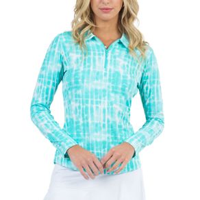 Ibkul Women\'s Rue Print Long Sleeve Polo 2159774-Seafoam  Size xs, seafoam