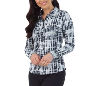 Ibkul Women\'s Rue Print Long Sleeve Polo 2159781-Black  Size sm, black