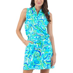 Ibkul Women\'s Emma Print Sleeveless Drawstring Dress 2159878-Turquoise  Size sm, turquoise