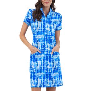 Ibkul Women\'s Rue Print Short Sleeve Zip Mock Dress 2159940-Navy  Size lg, navy