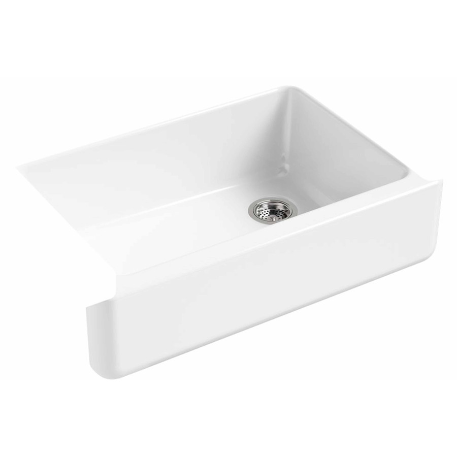 KOHLER Whitehaven Farmhouse Apron Front 32.68-in x 21.56-in White Single Bowl Kitchen Sink | 5827-0