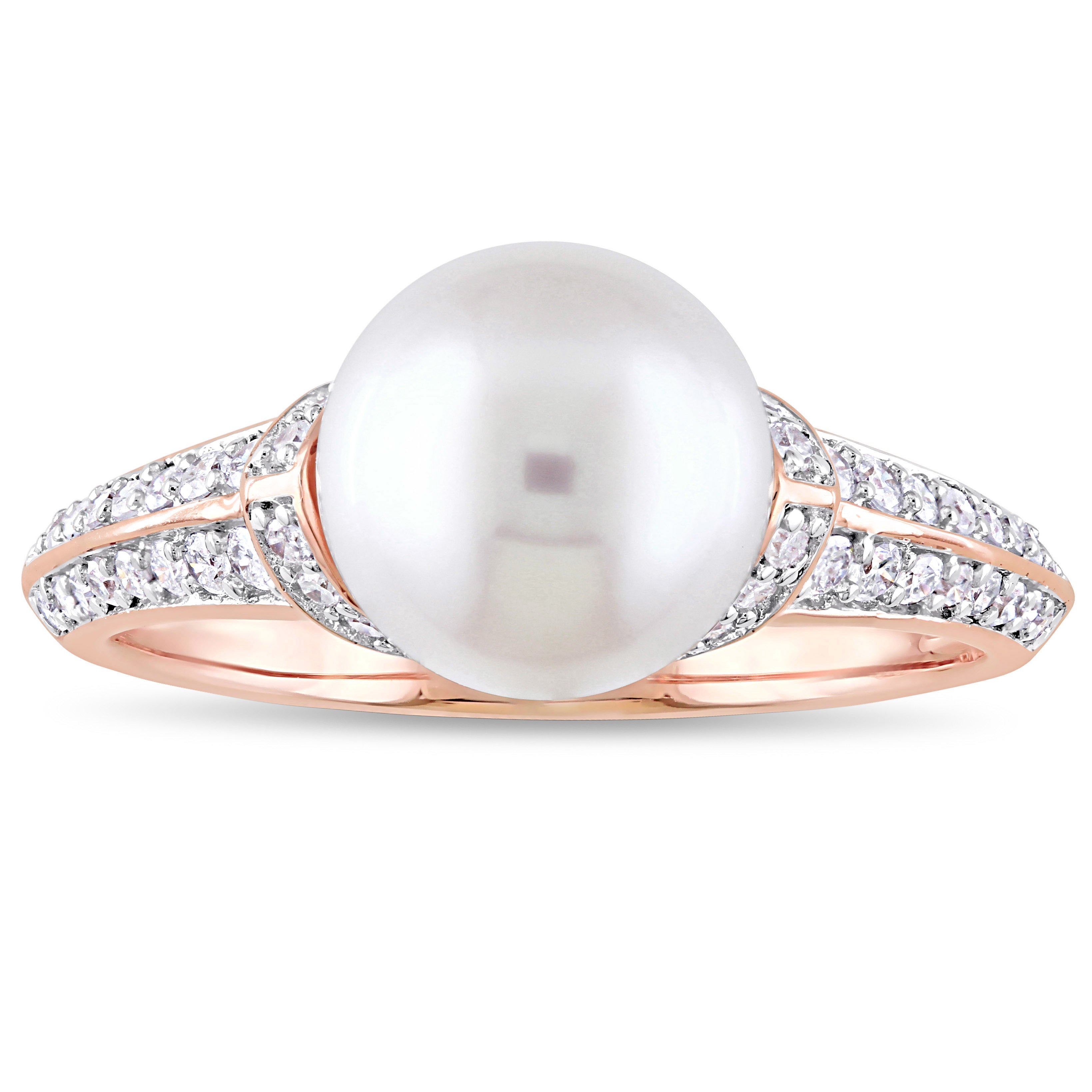 Miadora Signature Collection 10k Rose Gold Cultured Freshwater Pearl and 1/3ct TDW Diamond Ring (9-9 - White