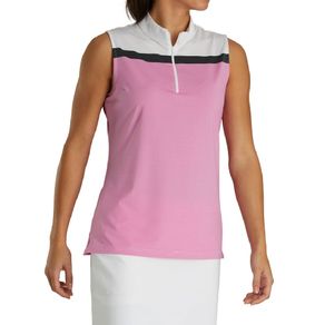 FootJoy Women\'s Lisle Sleeveless 1/4 Zip Mock 3005734-White/Rose/Charcoal  Size sm, white/rose/charcoal