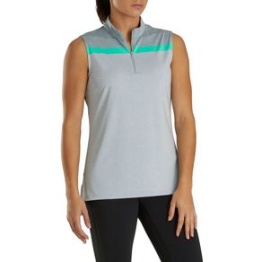 FootJoy Women\'s Lisle Sleeveless 1/4 Zip Mock 3005739-Gray/White/Jade Stone  Size sm, gray/white/jade stone