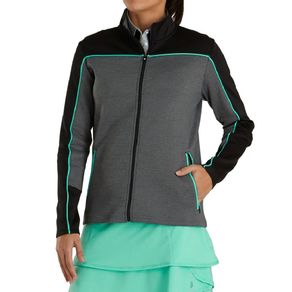 FootJoy Women\'s Jersey Full Zip Mid Layer 3005798-Black Space Dye/Black/Jade Stone  Size xs, black space dye/black/jade stone