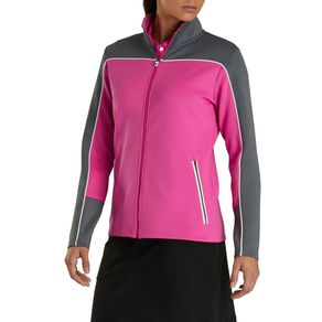 FootJoy Women\'s Jersey Full Zip Mid Layer 3005806-Rose/Heather Charcoal/White  Size lg, rose/heather charcoal/white