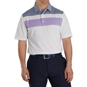 FootJoy Men\'s Double Block Birdseye Pique Polo 3006107-White/Soft Purple/Deep Blue  Size md, white/soft purple/deep blue