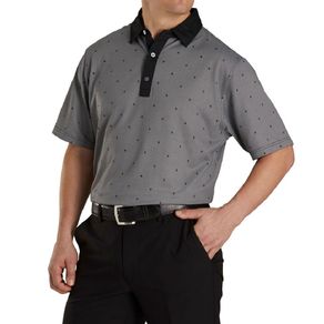 FootJoy Men\'s Birdseye Argyle Print Polo 3006157-Black/White  Size md, black/white