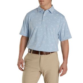 FootJoy Men\'s Lisle Flock of Birds Print Polo 3006263-Blue Fog/White  Size lg, blue fog/white