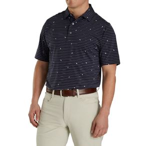 FootJoy Men\'s Athletic Fit Lisle Stripe Polo 3006288-Navy/White  Size lg, navy/white