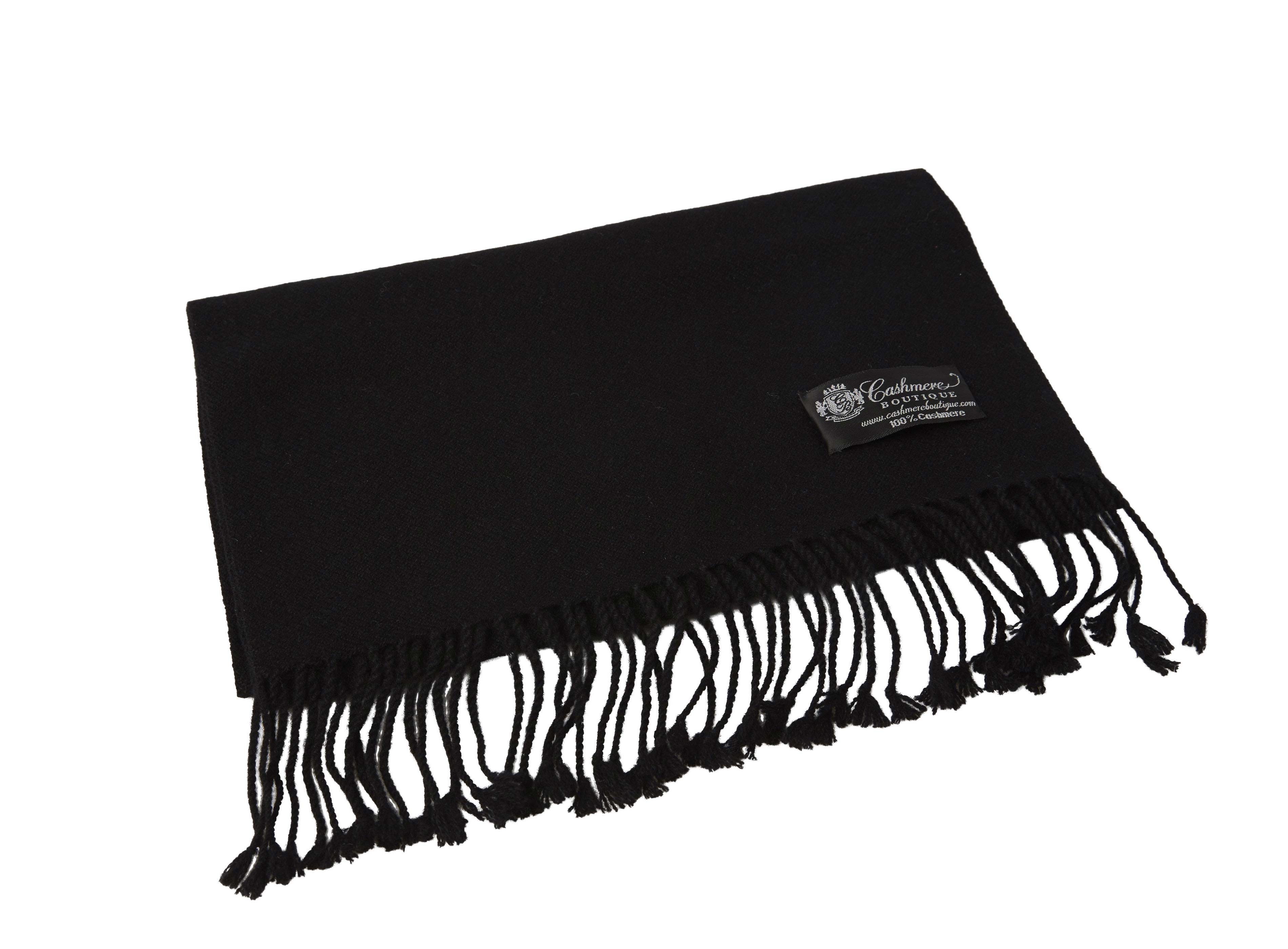 Pure Cashmere Scarf with Tassels (Black)