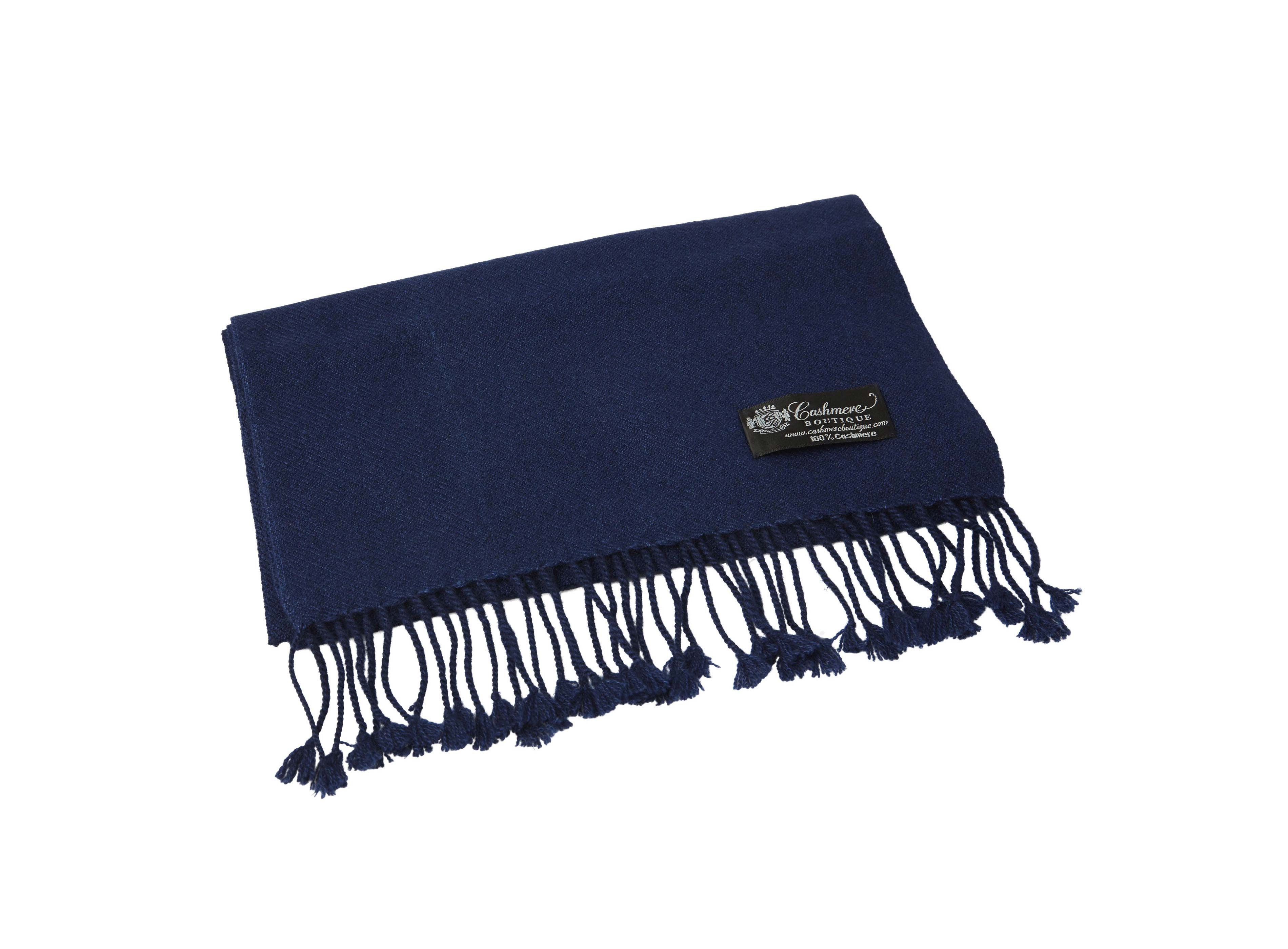 Pure Cashmere Scarf with Tassels (Navy)