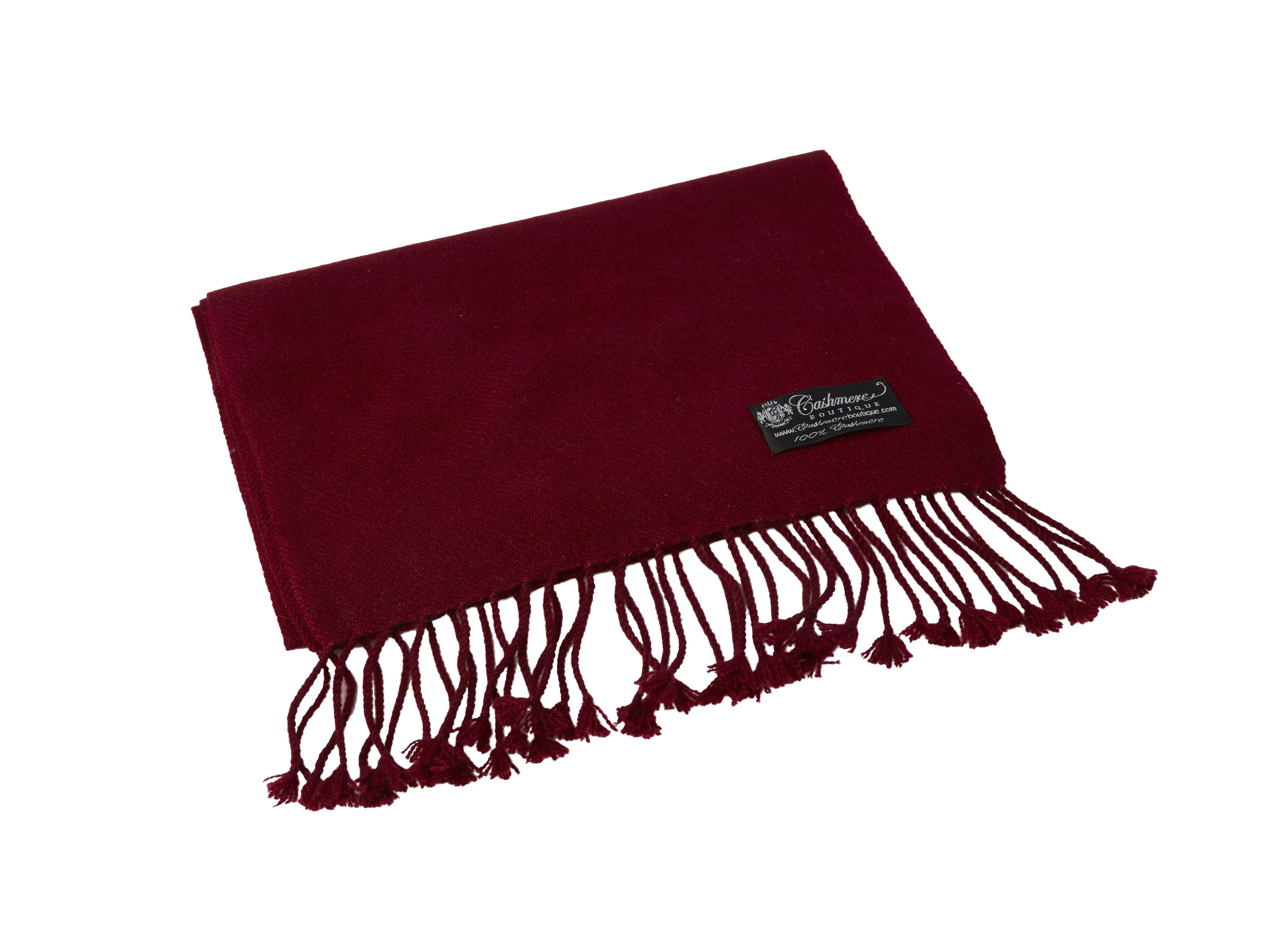 Pure Cashmere Scarf with Tassels (Burgundy)