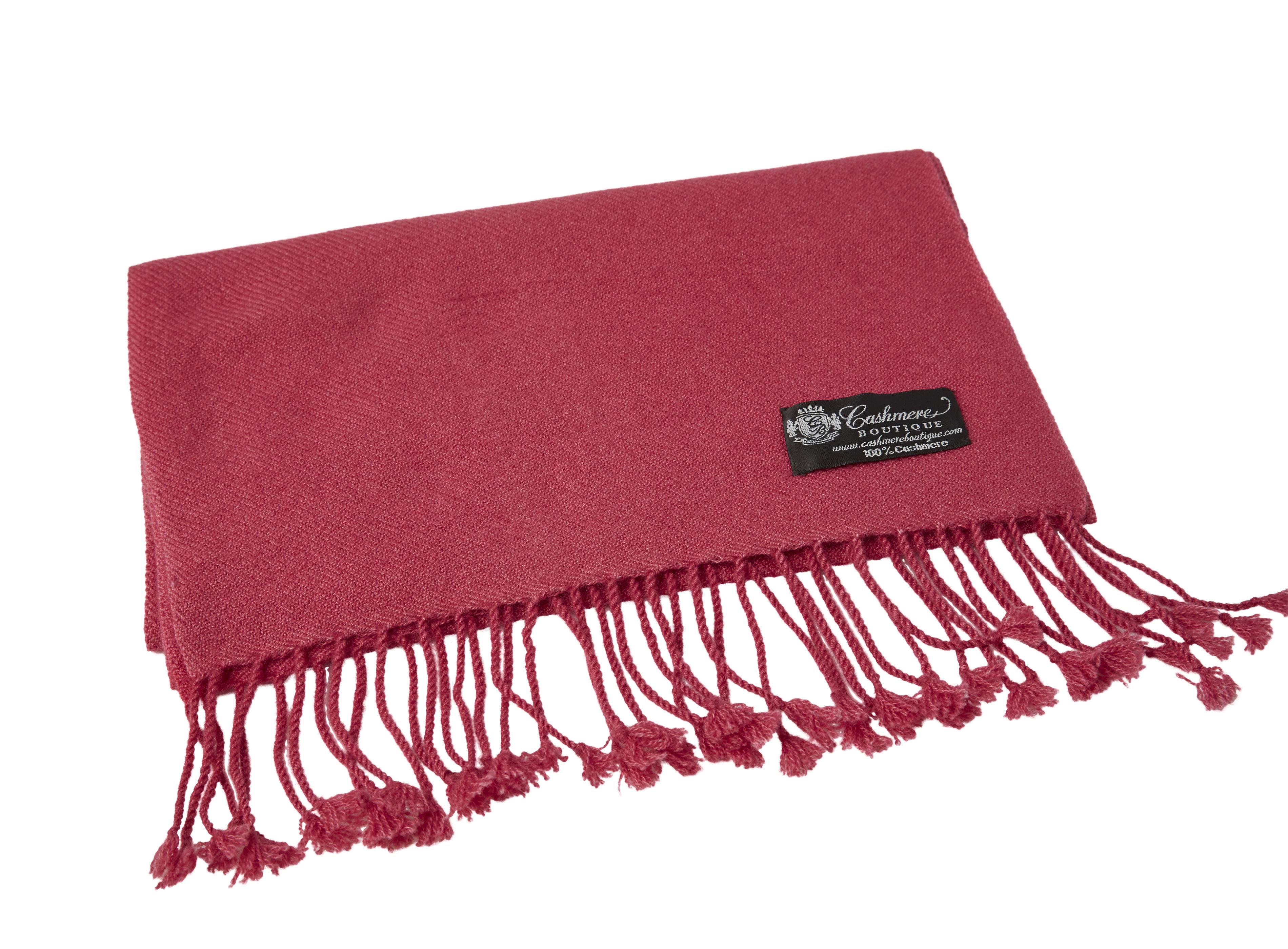 Pure Cashmere Scarf with Tassels (Raspberry Sorbet)