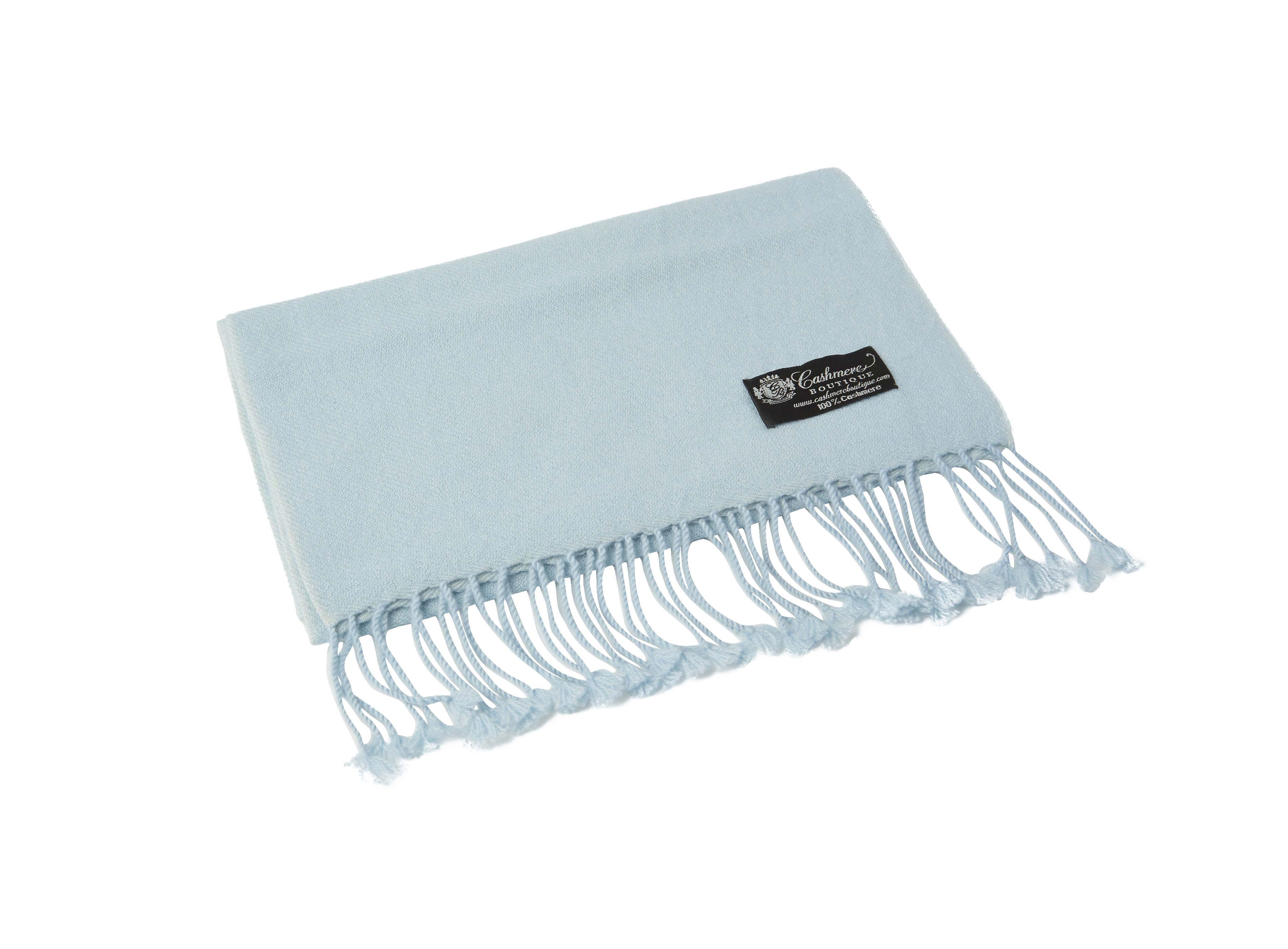 Pure Cashmere Scarf with Tassels (Blue Topaz)