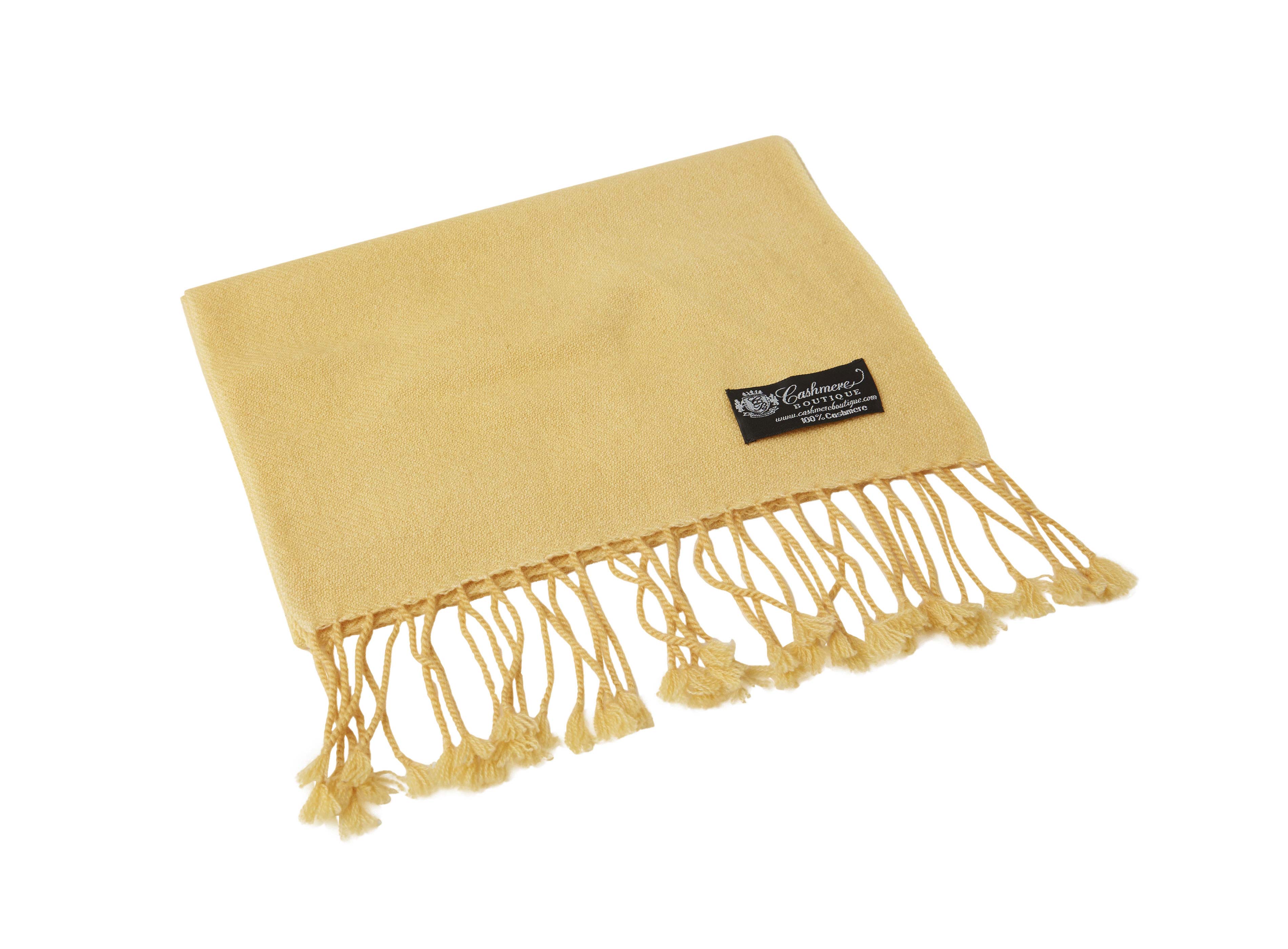 Pure Cashmere Scarf with Tassels (Champagne)