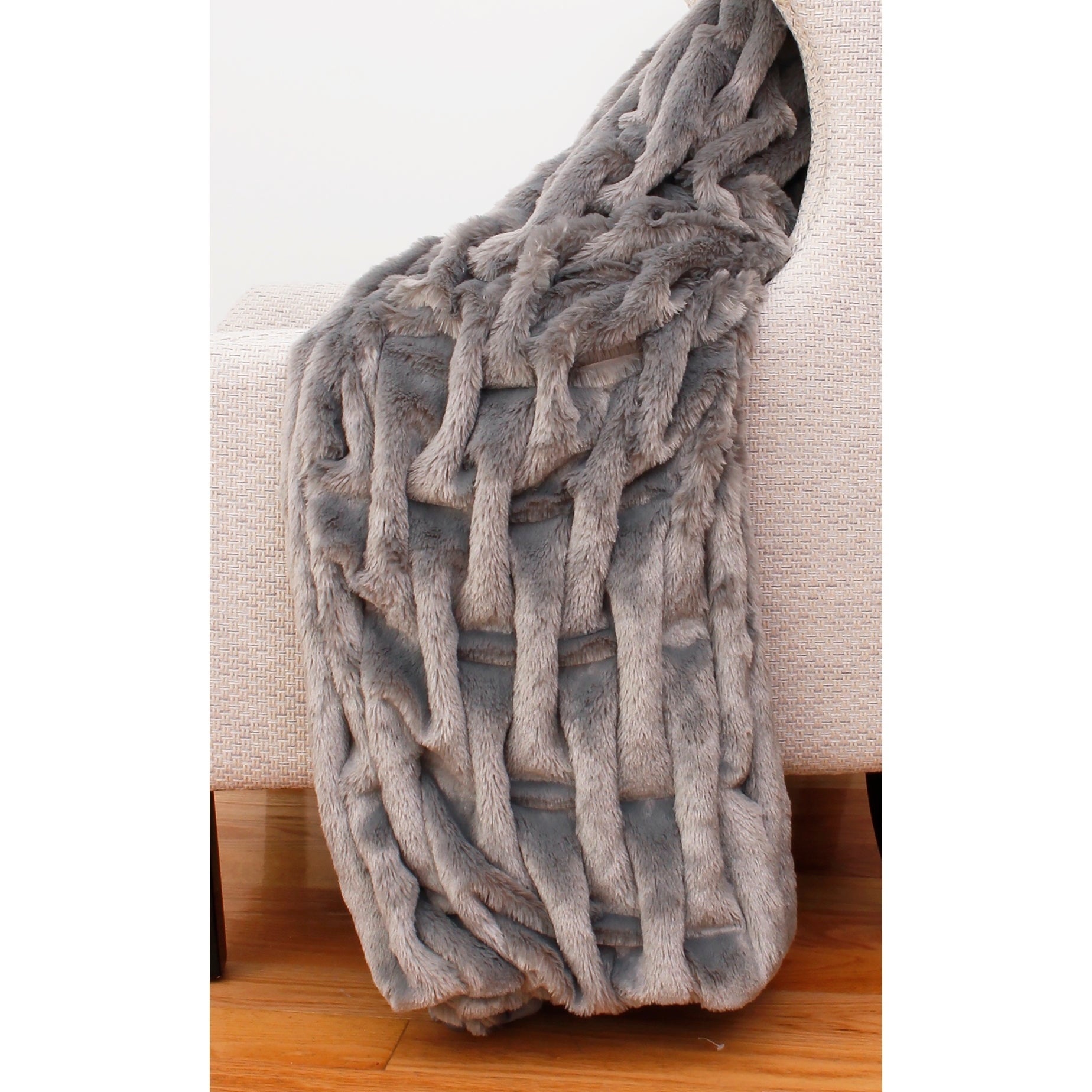 50x60 Josephine Basketweave Faux Fur Decorative Throw