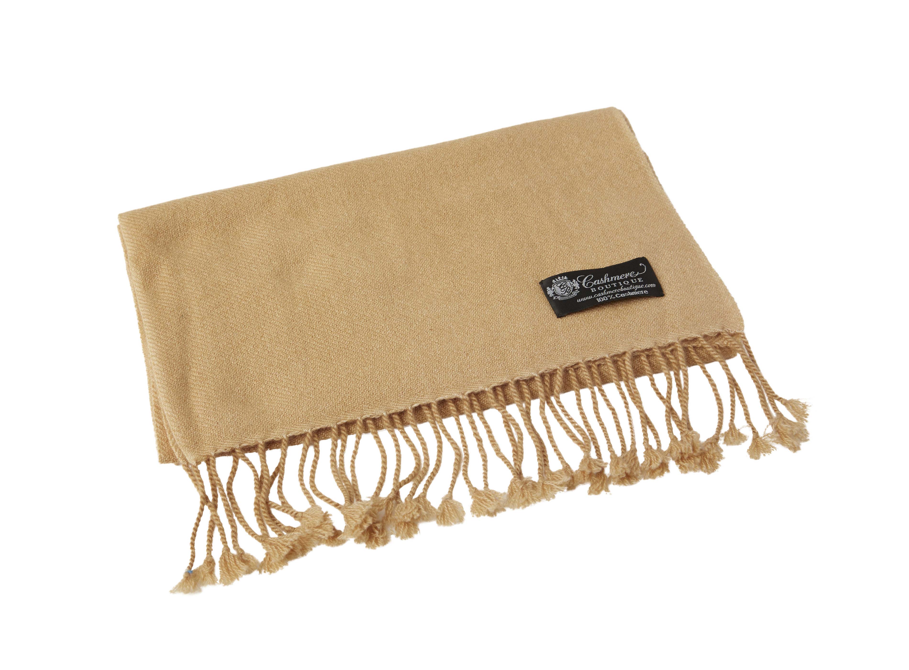 Pure Cashmere Scarf with Tassels (Camel)