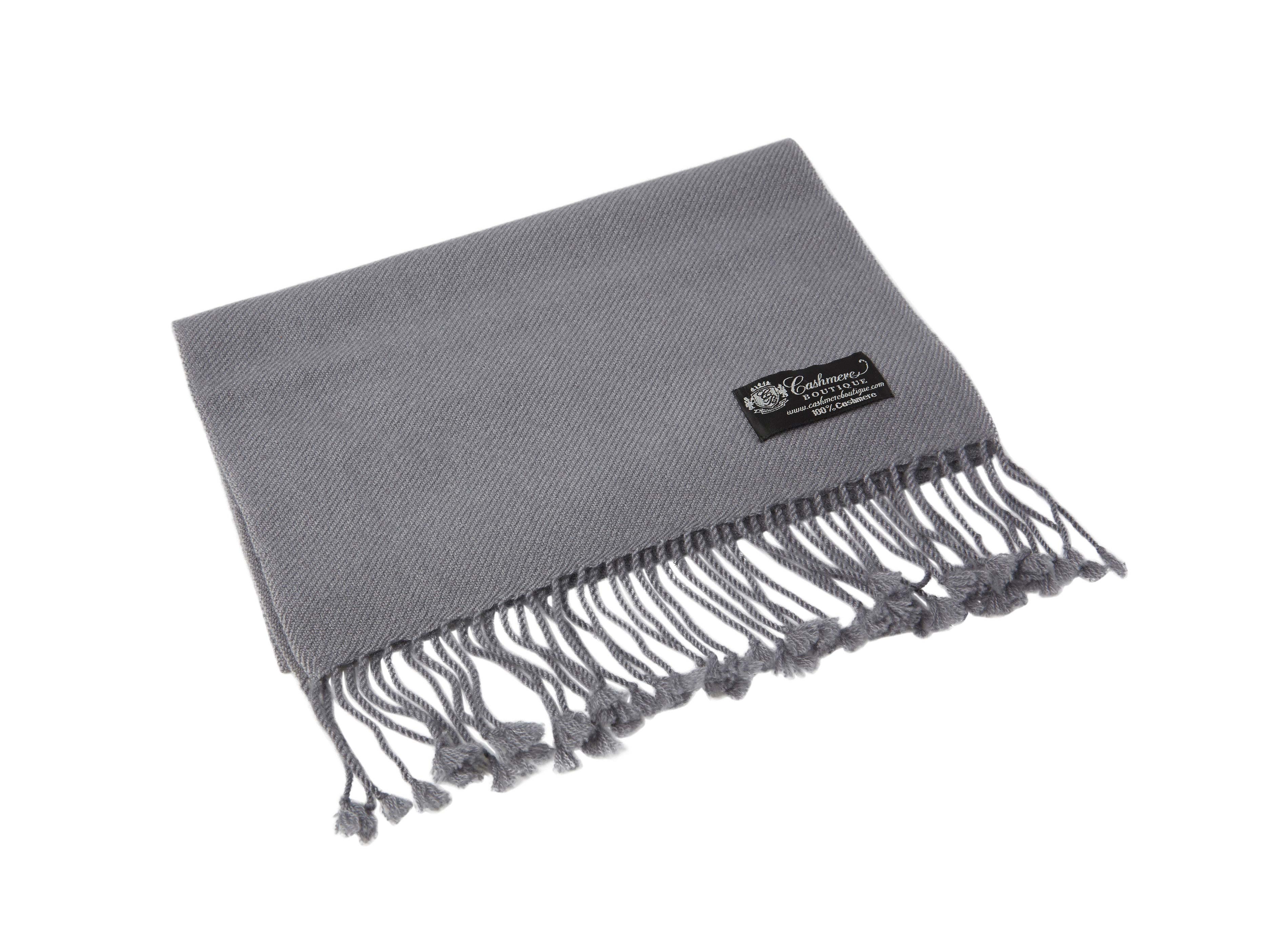 Pure Cashmere Scarf with Tassels (Faded Pewter)