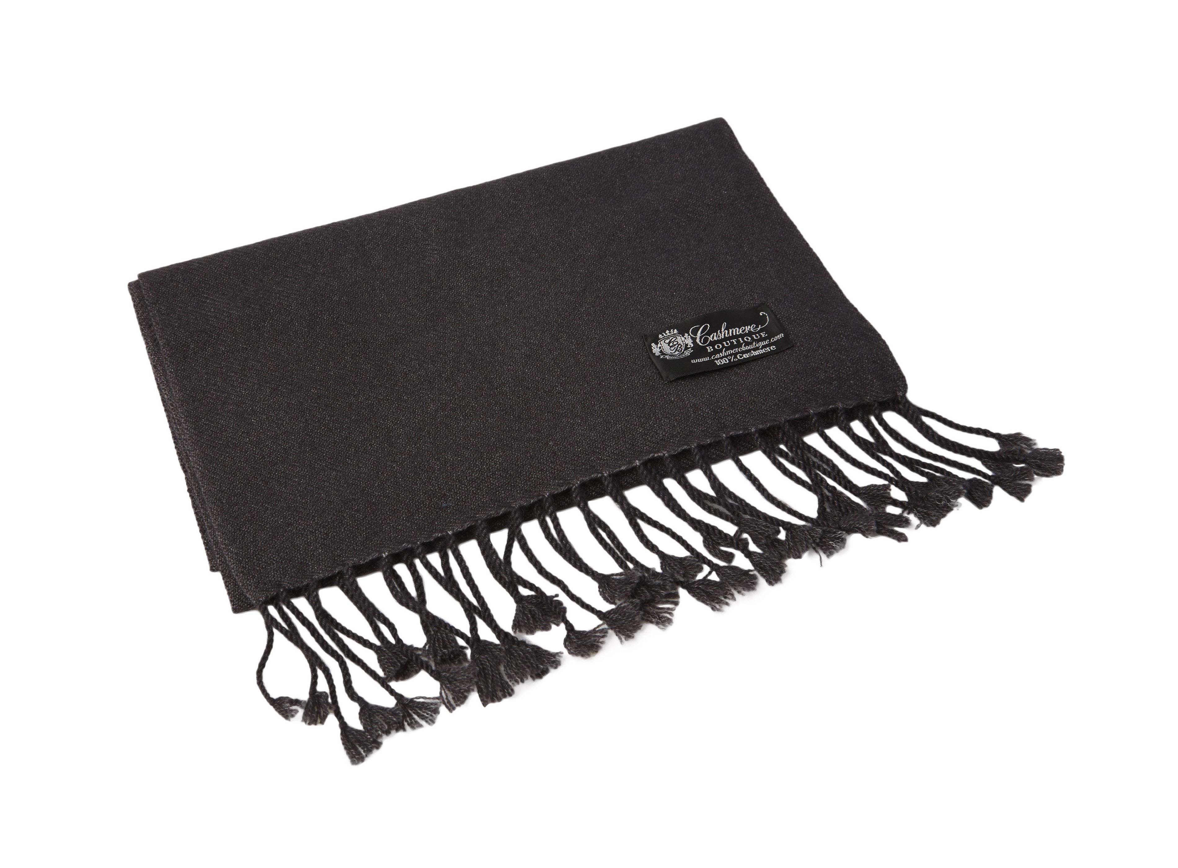 Pure Cashmere Scarf with Tassels (Charcoal)