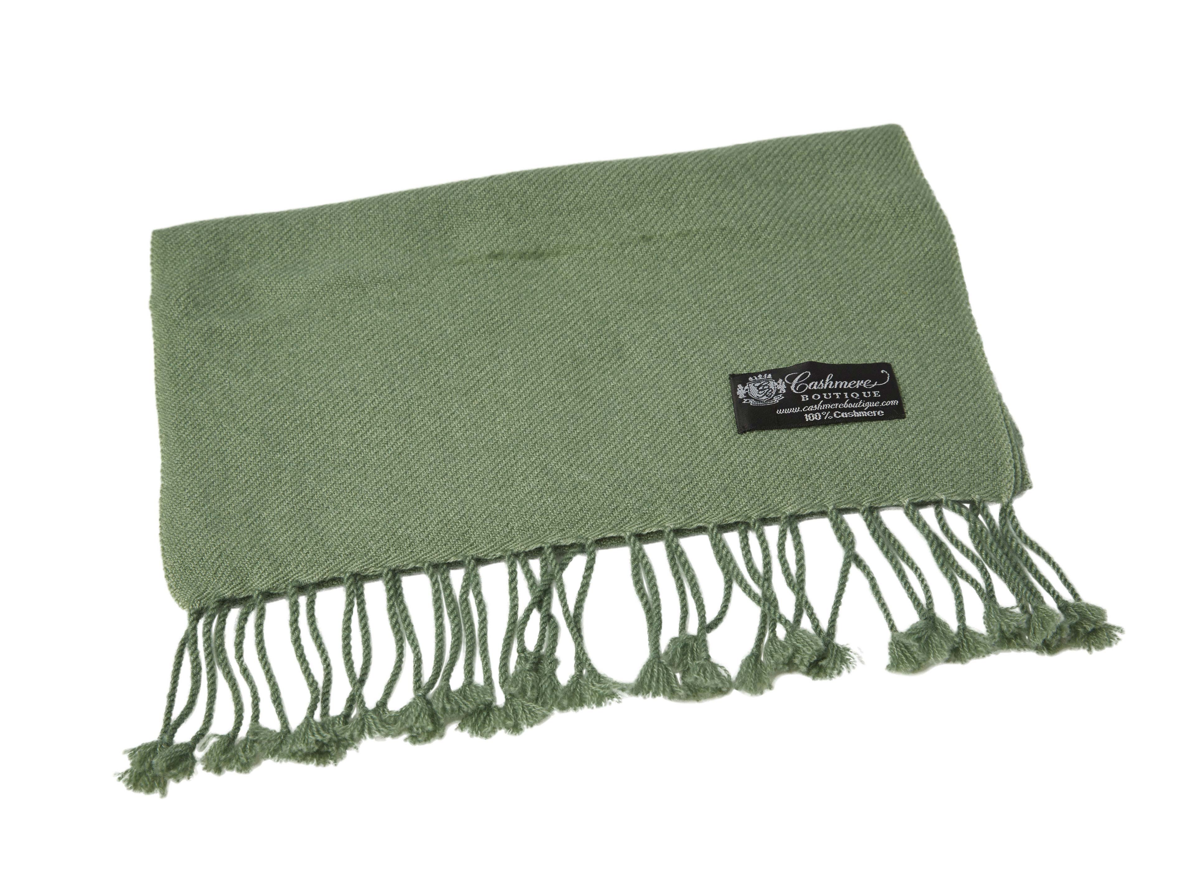 Pure Cashmere Scarf with Tassels (Sage Green)