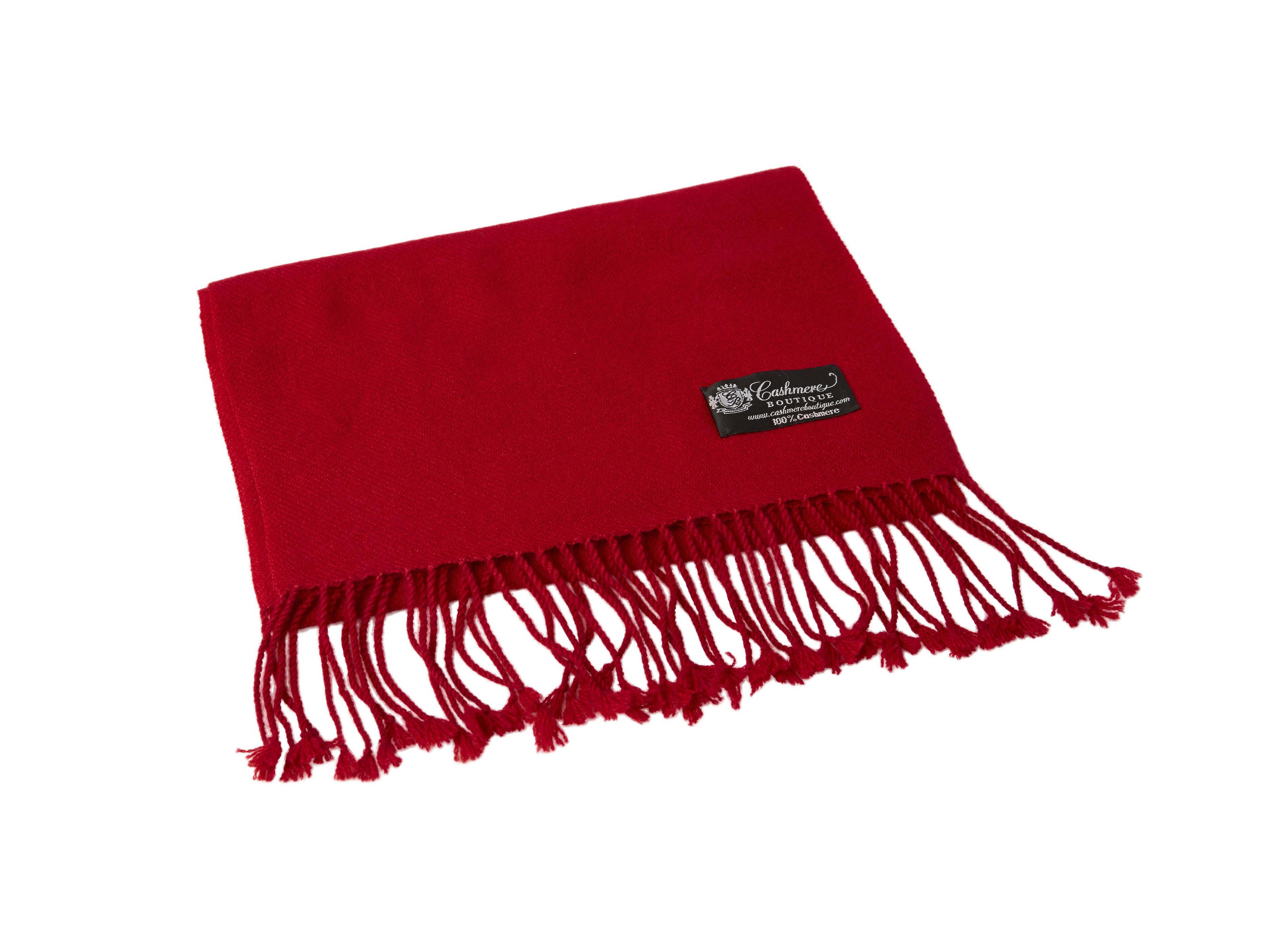 Pure Cashmere Scarf with Tassels (Crimson)