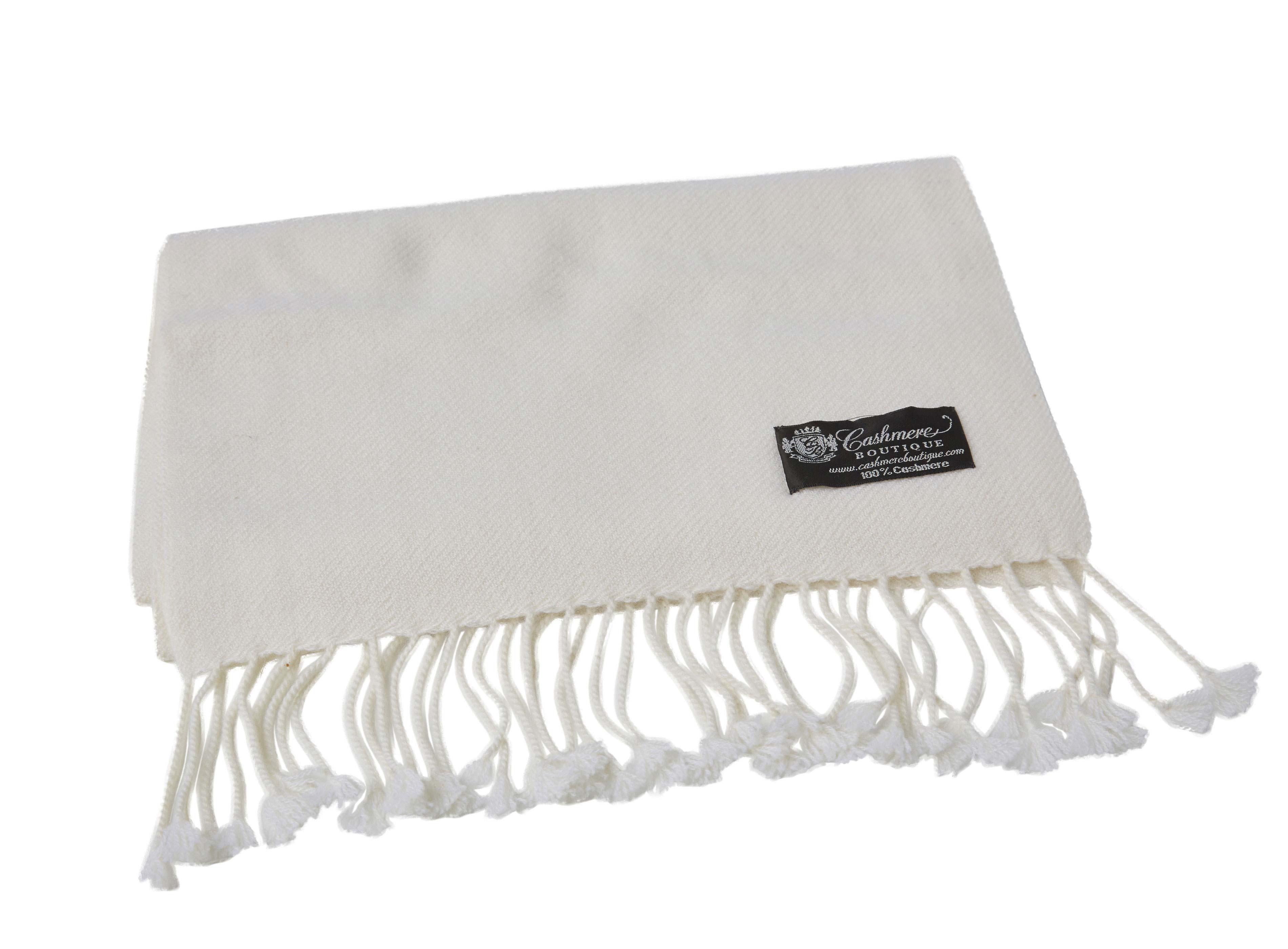 Pure Cashmere Scarf with Tassels (White)